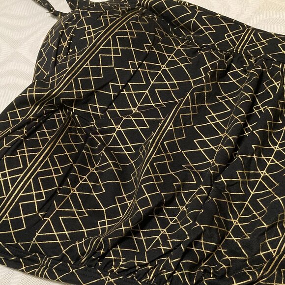 🔥HP🔥NWOT NIP TUCK 1 PIECE BOLD GOLD on BLACK GEOMETRIC DESIGN RUCHED SWIM WEAR - Picture 5 of 15